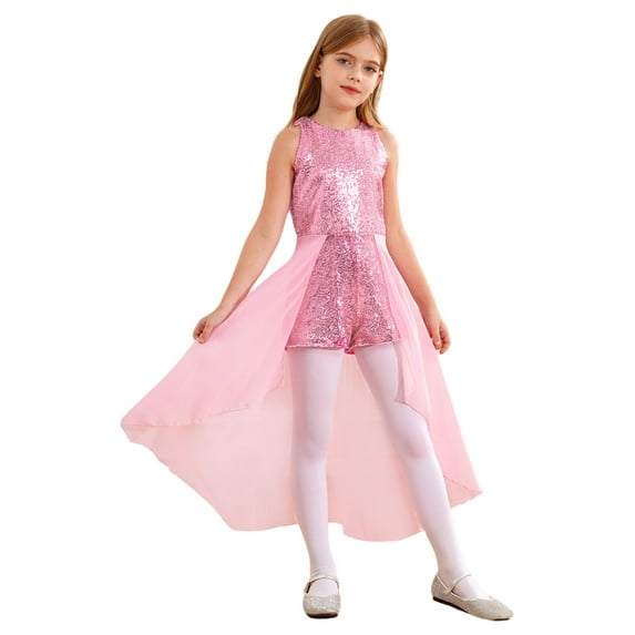 iiniim Flower Girl Sequin Jumpsuit Party Sleeveless Romper Wedding Bridesmaid Dress A Pink 16