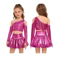 thumbnail image 1 of iiniim Girl's 2 Piece Dance Outfits Jazz Hip Hop Performance Dance Top and Metallic Bubble Skirts Set Hot Pink 8, 1 of 7