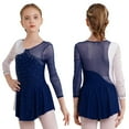 thumbnail image 1 of iiniim Kids Girls Figure Skating Dress Long Sleeves Ballet Dance Skirted Leotards Gymnastics Size 6-16 Navy Blue 8, 1 of 7