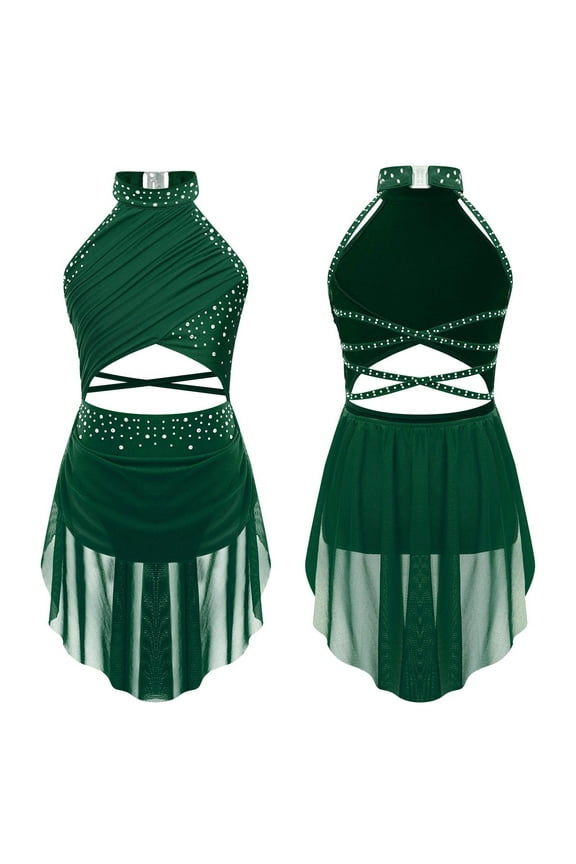 Girl's Lyrical Dance Dress Ballet Gymnastics Skirted Leotard Latin Jazz Modern Dancwear A Green 6