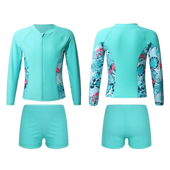 iiniim Girls 2 Piece Rash Guard Swim Shirt Shorts Swimsuits Tankini Bathing Suit UPF 50+ Swimwear A Leaf 12