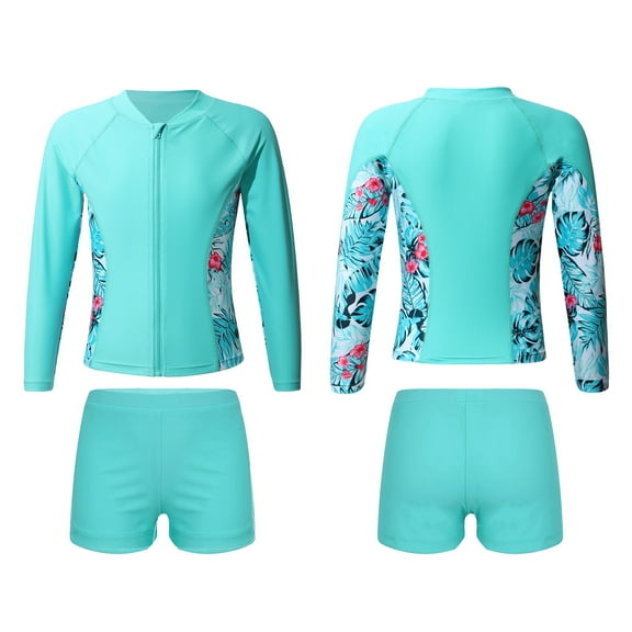 iiniim Girls 2 Piece Rash Guard Swim Shirt Shorts Swimsuits Tankini Bathing Suit UPF 50  Swimwear A Leaf 6