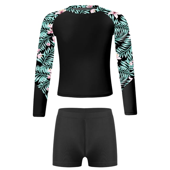 iiniim Girls 2 Piece Rash Guard Swim Shirt Shorts Swimsuits Tankini Bathing Suit UPF 50  Swimwear Black 10