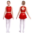 thumbnail image 1 of iiniim Girls 2 Piece Sequin Gym Ballet Lyrical Jazz Dance Outfit Sleeveless Crop Top with Layered Skirt Red 10, 1 of 7