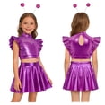 thumbnail image 1 of iiniim Girls 3 Pcs Alien Metallic Outfit Tops With A Line Skirt And Hair Hoop Set Rhinestones Purple 12, 1 of 7