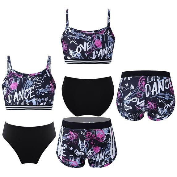 iiniim Girls 3 Piece Bathing Suit Printed Beach Swimwear Bikini Set with Shorts Athletic Swimsuits 8-14 A Letters&Black 8