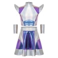 thumbnail image 1 of iiniim Girls 3 Pieces Halloween Alien Cosplay Outer Space Outfit Cap Sleeve Glossy Color Block Top and Skirt with Oversleeves for Role Play Party Colorful 16, 1 of 7