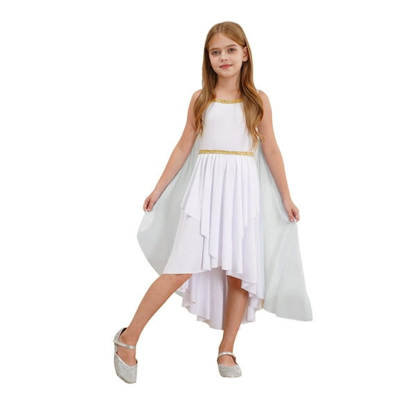 iiniim Girls Ancient Greek Toga Dress for Kids Halloween Athena Goddesses Roman Egypt Princess Fancy Dress Up White 8