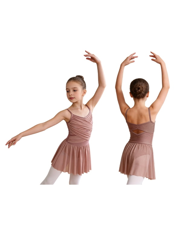 Girls Ballet Dance Dress Gymnastics Cha-cha Figure Skating Ballerina Wear Gymnastic Dusty Pink 6