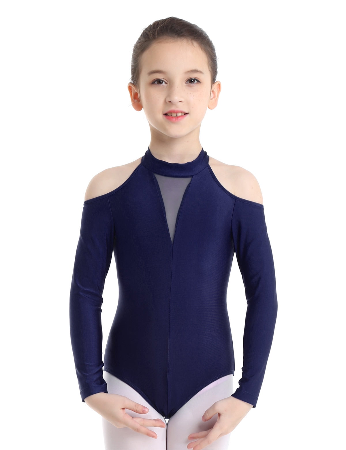 iiniim Girls Basic Stretch Long Sleeve Mock Turtle Neck Leotard Gymnastic Ballet Dance Leotard