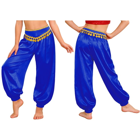 iiniim Girls Belly Dance Pants Party Stage Performance Zippered Garment Tasseled Bottoms Casual Trousers Blue 6