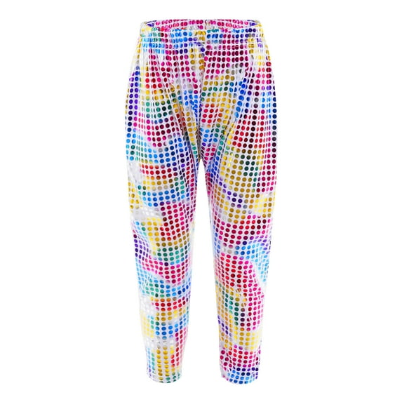 iiniim Girls Boys Glitter Sequins Hip Hop Jazz Street Modern Solo Dance Harem Pants Sweatpants Performance Trousers