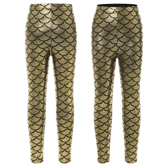 iiniim Girls Boys Mermaid Leggings Shiny Metallic Fish Scale Skinny Tights Yoga Dance Pants 2-12 Gold 2-3