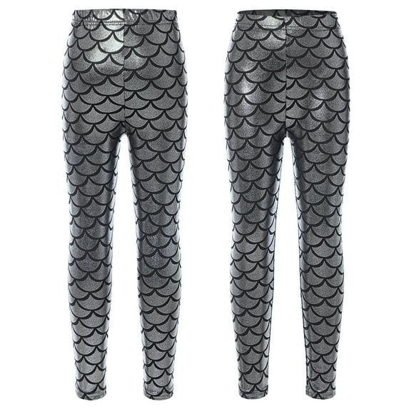 iiniim Girls Boys Mermaid Leggings Shiny Metallic Fish Scale Skinny Tights Yoga Dance Pants 2-12 Silver 9-10