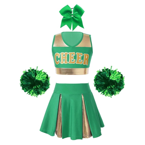 iiniim Girls Cheer Leader Kids Cheerleading Uniform with Accessories Carnival Party Size 6-16 A Green 6