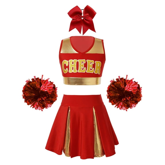 iiniim Girls Cheer Leader Kids Cheerleading Uniform with Accessories Carnival Party Size 6-16 A Red 6