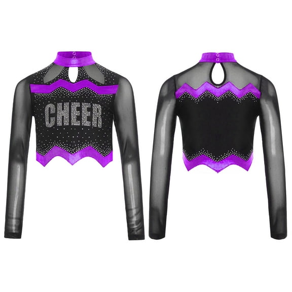 iiniim Girls Cheer Leader Team Uniform Ball Game Cheerleading Dance Long Sleeve Crop Top Purple 16
