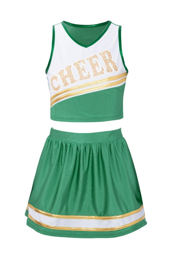 Girls Cheer Leader Uniform High School Cheerleading Carnival Party Dress Green 12