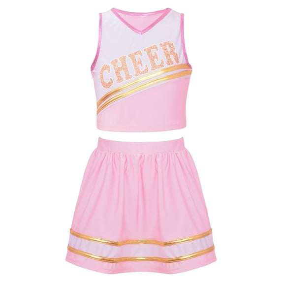 iiniim Girls Cheer Leader Uniform High School Cheerleading Carnival Party Dress Light Pink 6