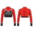 thumbnail image 1 of iiniim Girls Cheerleading Cropped Tops Shiny Rhinestone Contrast Color Long Sleeve Mock Neck Gymnastic Dance Tee A Red 8, 1 of 7