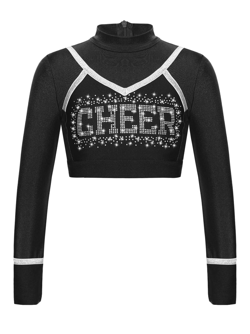 iiniim Girls Cheerleading Cropped Tops Shiny Rhinestone Contrast