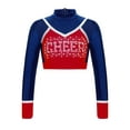 thumbnail image 1 of iiniim Girls Cheerleading Cropped Tops Shiny Rhinestone Contrast Color Long Sleeve Mock Neck Gymnastic Dance Tee Navy Blue 14, 1 of 7