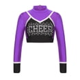 thumbnail image 1 of iiniim Girls Cheerleading Cropped Tops Shiny Rhinestone Contrast Color Long Sleeve Mock Neck Gymnastic Dance Tee Purple 16, 1 of 7