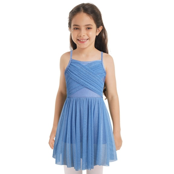 iiniim Girls Children Sweetheart Sequins Chiffon Dance Lyrical Dress Sash Bow Tie Ballroom Size 4-16 A Light Blue 12