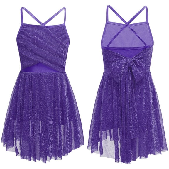 iiniim Girls Children Sweetheart Sequins Chiffon Dance Lyrical Dress Sash Bow Tie Ballroom Size 4-16 Purple 12