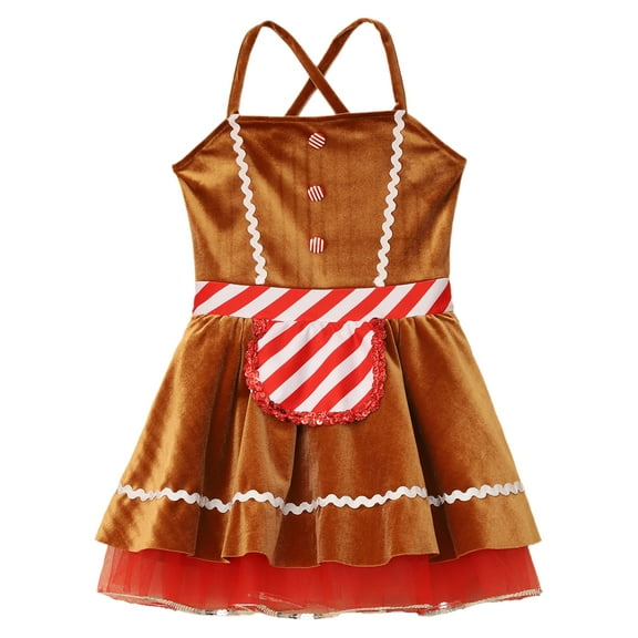 iiniim Girls Christmas Costume Ballet Dance Ice Skating Tutu Dress Leotard Dancewear Brown 12