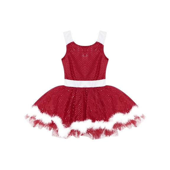 iiniim Girls Christmas Dance Dress Santa Tutu Dress Sequin Skirted Leotard Ballet Figure Ice Skating Dancewear Red 4