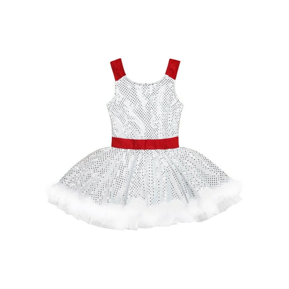 iiniim Girls Christmas Dance Dress Santa Tutu Dress Sequin Skirted Leotard Ballet Figure Ice Skating Dancewear White 4
