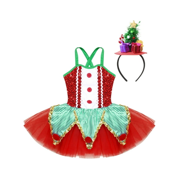 iiniim Girls Christmas Elf Costume Ballet Dance Tutu Dress with Hair Hoop Green 4
