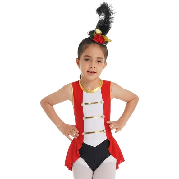 iiniim Girls Circus Ringmaster Sleeveless Dance Dress Leotard Bodysuit Halloween Cosplay Costumes Red 6