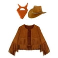thumbnail image 1 of iiniim Girls Cowboy Cowgirl Halloween Costume Wild Western Sheriff Tassels Fringe Coat with Bandana Hat Outfits Brown&Orange 12, 1 of 7