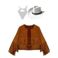 thumbnail image 1 of iiniim Girls Cowboy Cowgirl Halloween Costume Wild Western Sheriff Tassels Fringe Coat with Bandana Hat Outfits Brown&White 10, 1 of 7