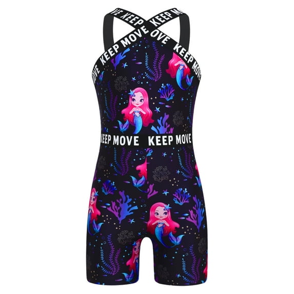 iiniim Girls Cross Straps Swimsuit Kids One-piece Boyleg Beach Sports Swimming Swimwear A Black Mermaid 16