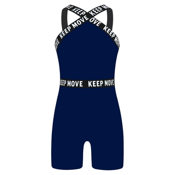 iiniim Girls Cross Straps Swimsuit Kids One-piece Boyleg Beach Sports Swimming Swimwear Navy Blue 16