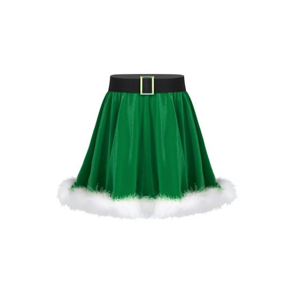 iiniim Girls Elf Santa Christmas Skater Skirt Mrs. Claus Costume Dance Cosplay Party Pleated Velvet Dress Green 12