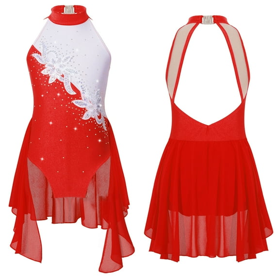 iiniim Girls Figure Ice Skating Dress Ballet Dance Gymnastic Tutu Skirted Age 6-16 Red 14