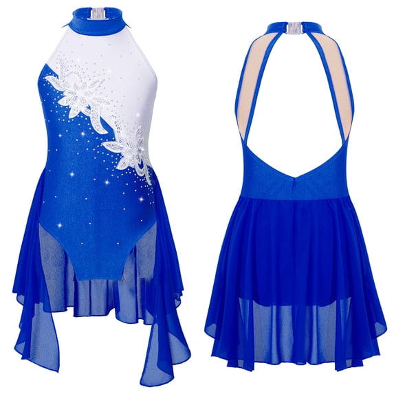 iiniim Girls Figure Ice Skating Dress Ballet Dance Gymnastic Tutu Skirted Age 6-16 Royal Blue 14