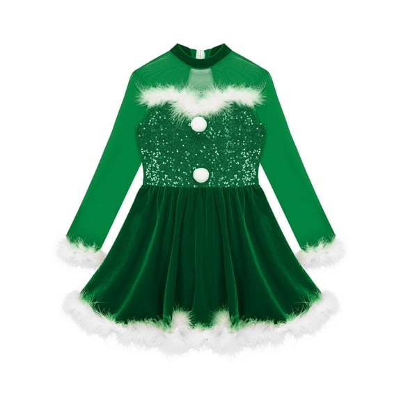 iiniim Girls Figure Ice Skating Dress Christmas Competition Dance Wear Costume Green 14
