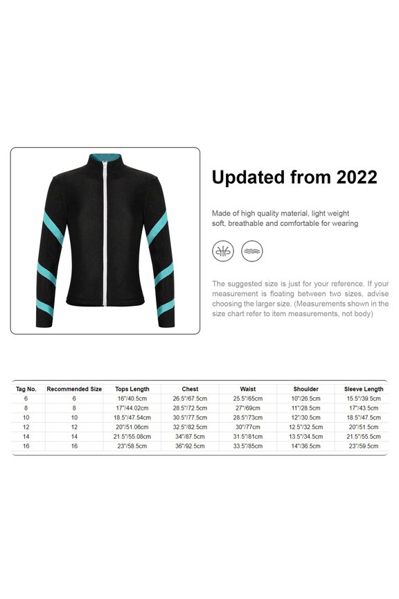 Girls Figure Ice Skating Gym Training Suit Long Sleeve Jacket Sport Tops Zipper Sweatshirt Casual Coat Light Blue 6