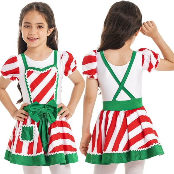 iiniim Girls Figure Skating Dress Christmas Striped Dance Costume White 8