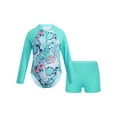 thumbnail image 1 of iiniim Girls Floral Printed Rashguard Swimsuit Athletic Sport Two-piece Bathing Suit Shorty Wetsuit Sunsuit A Light Green 4, 1 of 7