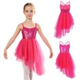thumbnail image 1 of iiniim Girls Glitter Sequins Ballet Dance Asymmetric Tutu Dress Leotard Ballerina Dancewear Rose XL, 1 of 6