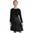 thumbnail image 1 of iiniim Girls Glittery Sequin Party Gown Round Collar Long Sleeve High Waist Belted Pleated Dress Black 8, 1 of 6