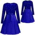 thumbnail image 1 of iiniim Girls Glittery Sequin Party Gown Round Collar Long Sleeve High Waist Belted Pleated Dress Blue 12, 1 of 7