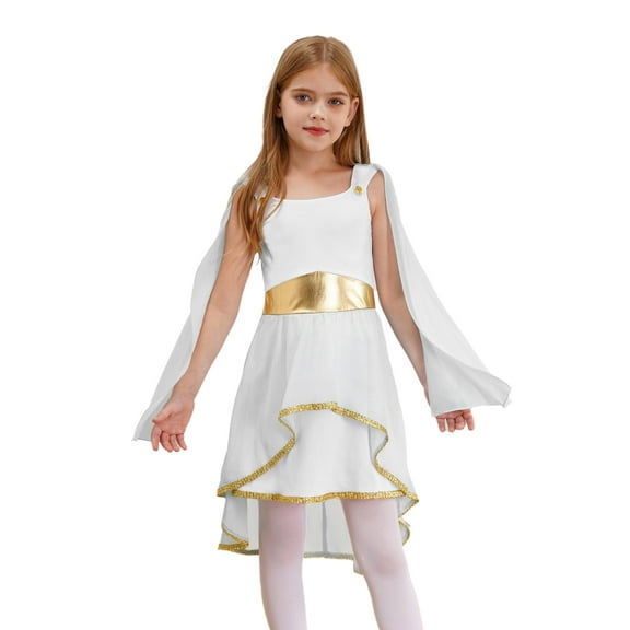 iiniim Girls Greek Athena God Toga Gown Ancient Rome Egypt Princess Dress for Kids Halloween Role Play Party White 16