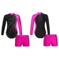 thumbnail image 1 of iiniim Girls Gymnastic Leotard Kids Rhinestone Long Sleeve Dance Unitard Biketards with Metallic Shorts Size 6-14 Rose 10, 1 of 6